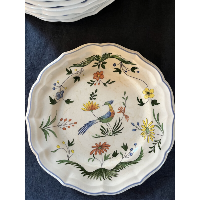 Set of 18 vintage Gien tableware decorated with a bird motif