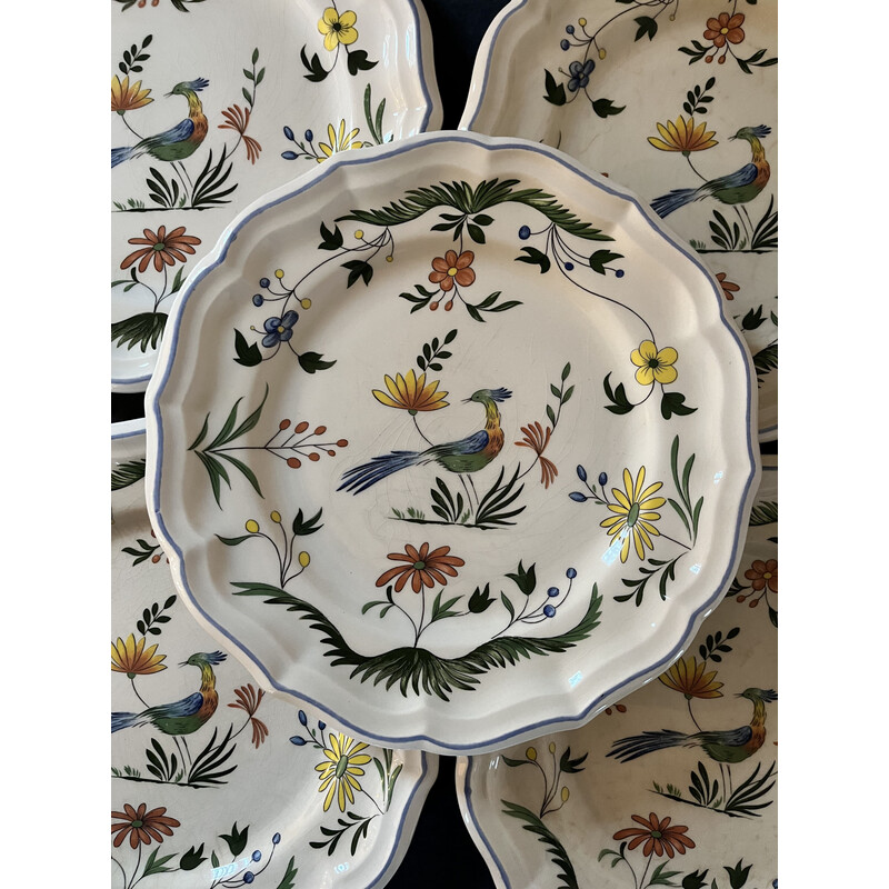 Conjunto de 18 pratos Gien vintage decorados com um motivo de pássaro