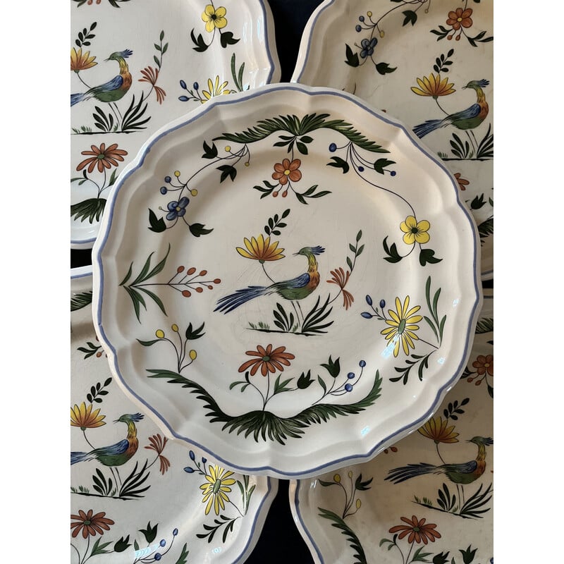 Ensemble de 18 vaisselles vintage Gien orné d’un motif d’oiseau