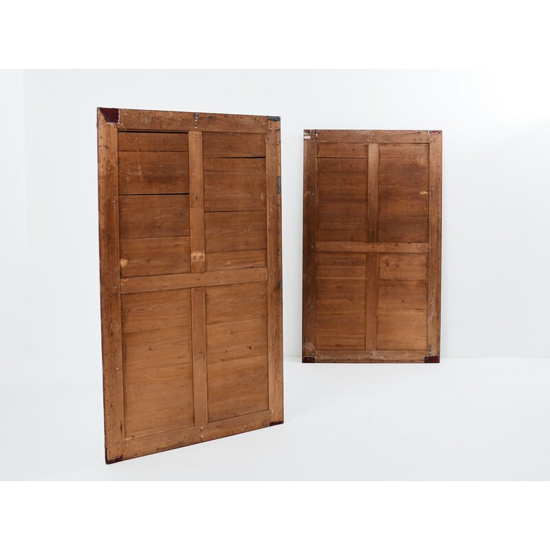 Pair of vintage gilded wood mirrors in bamboo and silk style, 1870