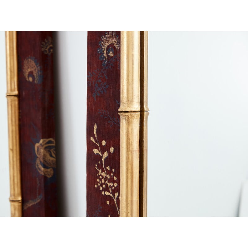 Pair of vintage gilded wood mirrors in bamboo and silk style, 1870