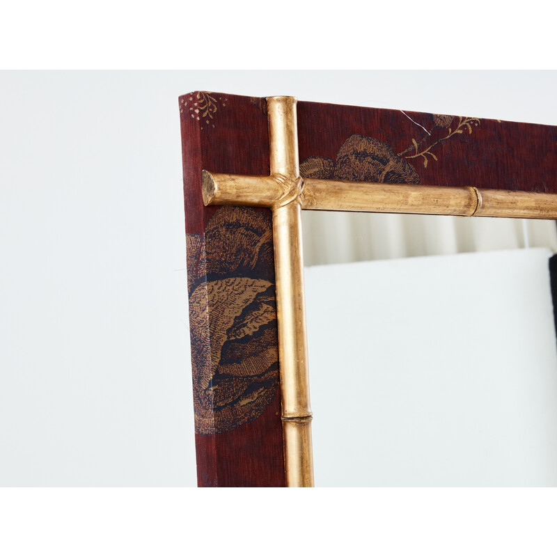 Par de espelhos vintage em madeira dourada e seda, 1870