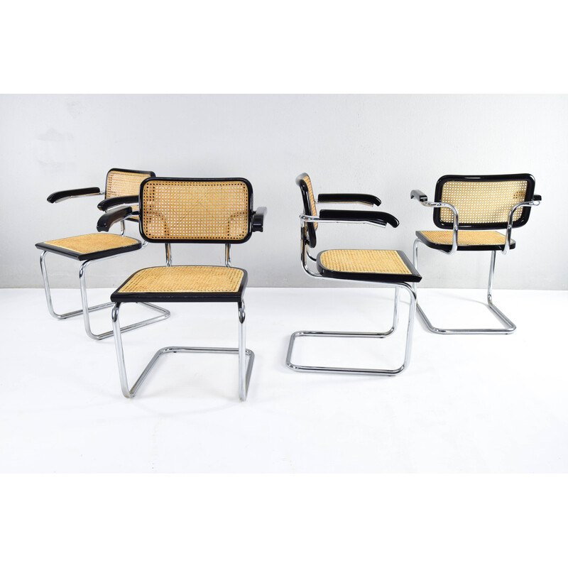 Ensemble de 4 chaises Cesca vintage modèle B64 en tube d'acier chromé par Marcel Breuer, Italie 1970