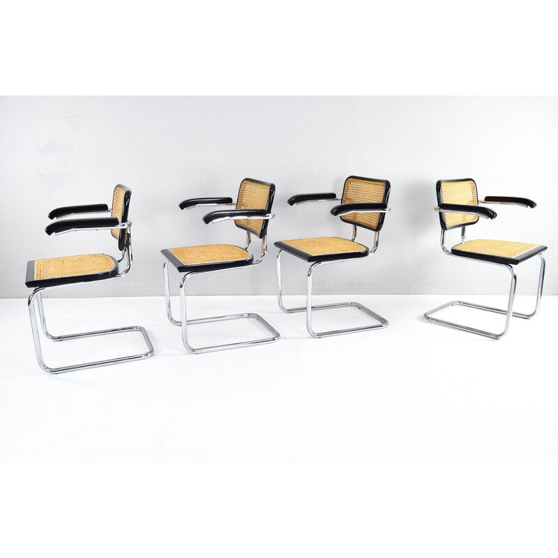 Set of 4 vintage Cesca model B64 chairs in chromed steel tube by Marcel Breuer, Italy 1970