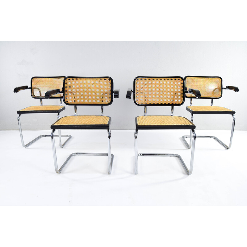 Ensemble de 4 chaises Cesca vintage modèle B64 en tube d'acier chromé par Marcel Breuer, Italie 1970