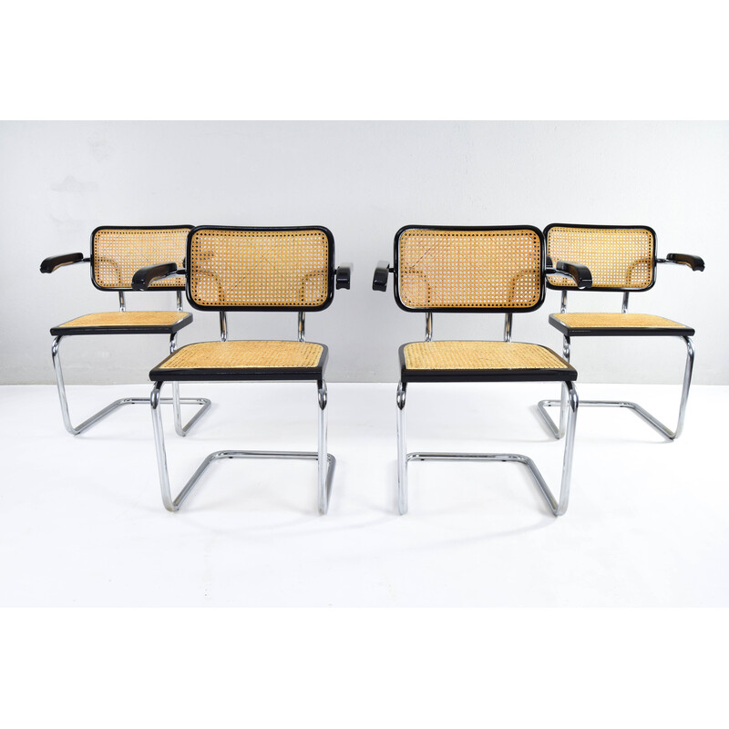Set of 4 vintage Cesca model B64 chairs in chromed steel tube by Marcel Breuer, Italy 1970