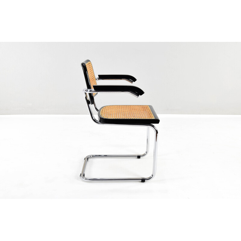 Par de cadeiras Cesca B64 vintage em madeira de faia lacada a preto e aço cromado da Breuer, Itália 1970