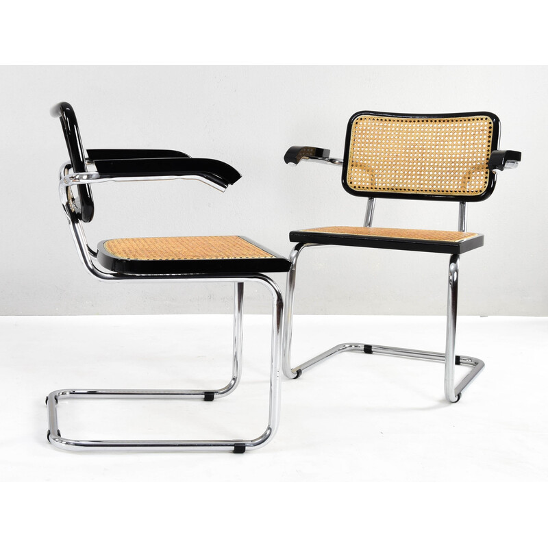 Paar Vintage-Stühle Cesca B64 aus schwarz lackiertem Buchenholz und Chromstahl von Breuer, Italien 1970