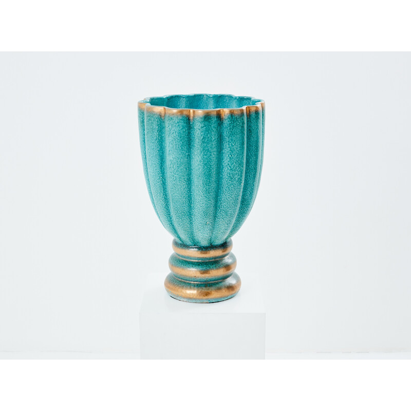 Vintage green-blue ceramic vase by Gabriele Bicchioni, Italy 1930