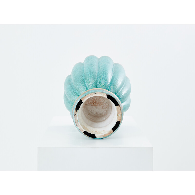 Vintage green-blue ceramic vase by Gabriele Bicchioni, Italy 1930