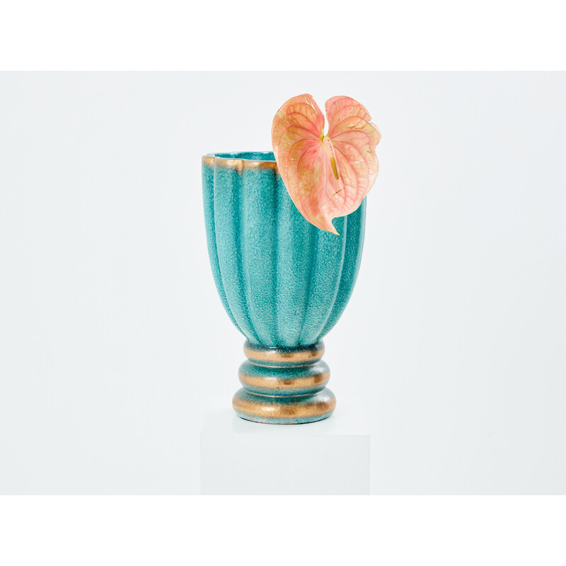 Vintage green-blue ceramic vase by Gabriele Bicchioni, Italy 1930