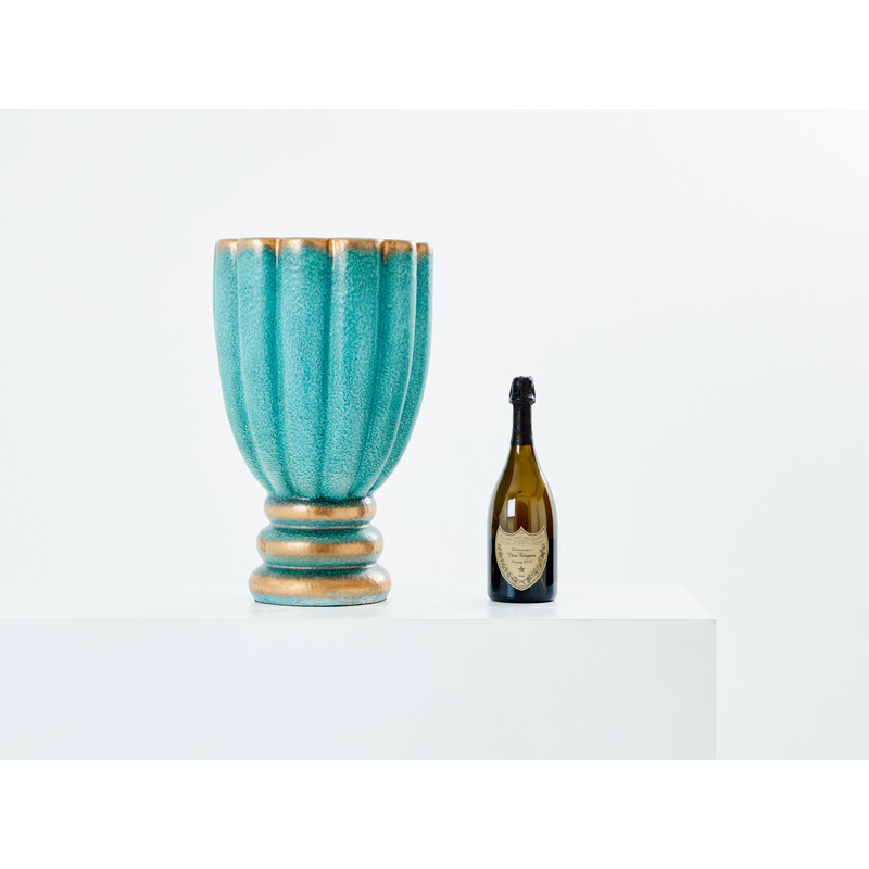 Vintage green-blue ceramic vase by Gabriele Bicchioni, Italy 1930