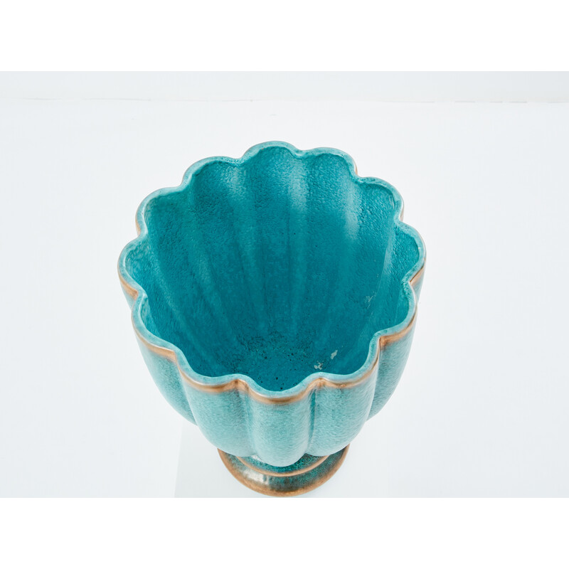 Vase vintage en céramique vert-bleu par Gabriele Bicchioni, Italie 1930
