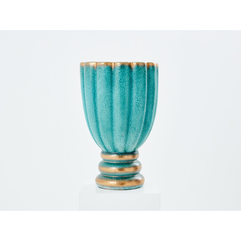 Vase vintage en céramique vert-bleu par Gabriele Bicchioni, Italie 1930