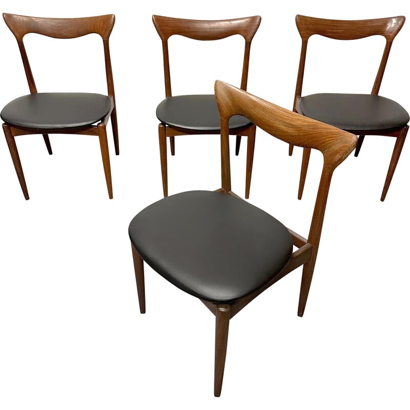 Lot de 4 chaises vintage en teck et similicuir noir par Henry Walter Klein pour Bramin Mobler, 1960