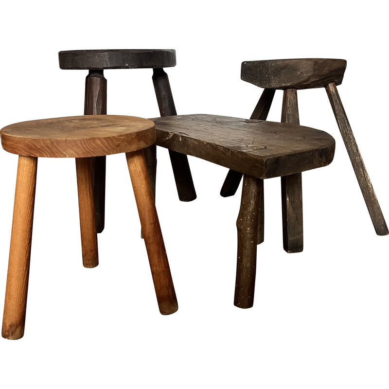 Set of 4 vintage wooden stools