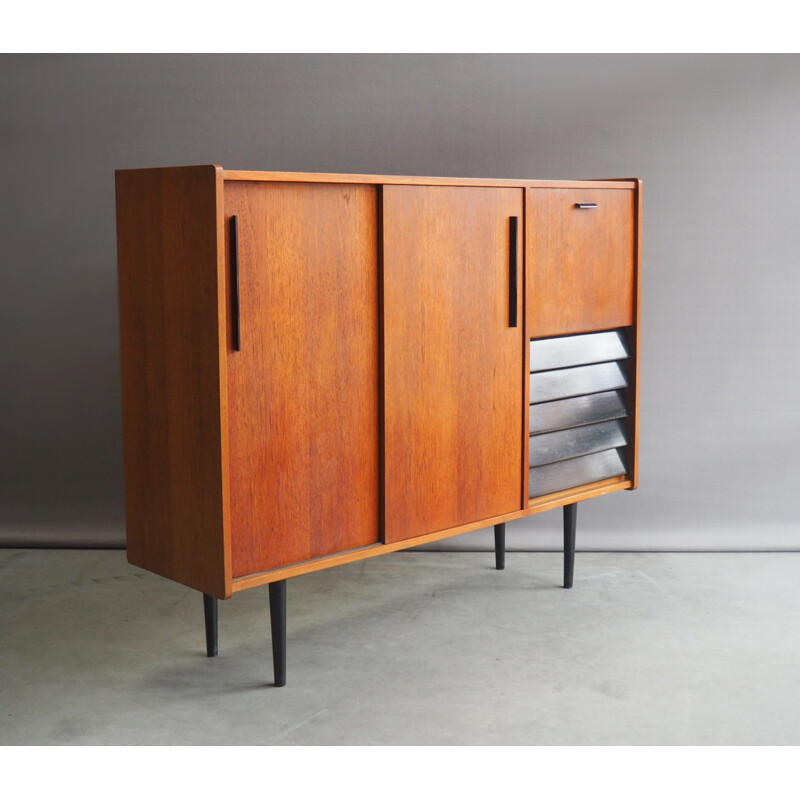 Dutch Highboard with Sliding Doors from B. Sprij - 1960s