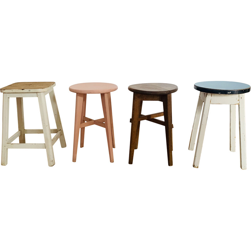 Set of 4 vintage stools in wood and formica
