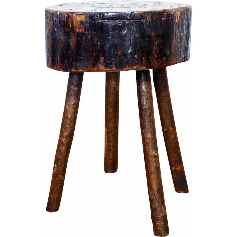 Tabouret vintage en bois massif de chêne