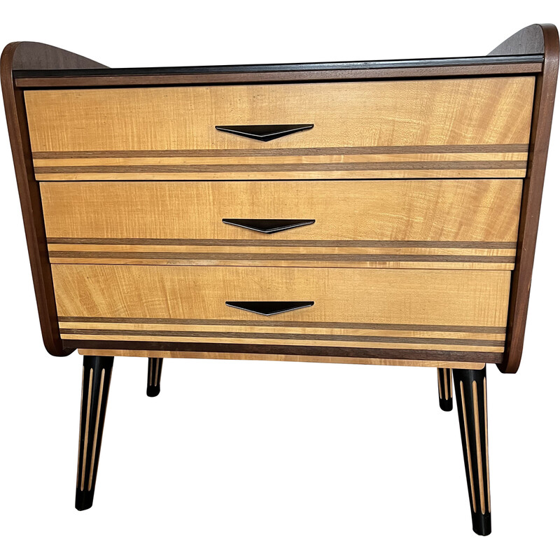 Vintage chest of drawers with 3 drawers in red velvet, 1960