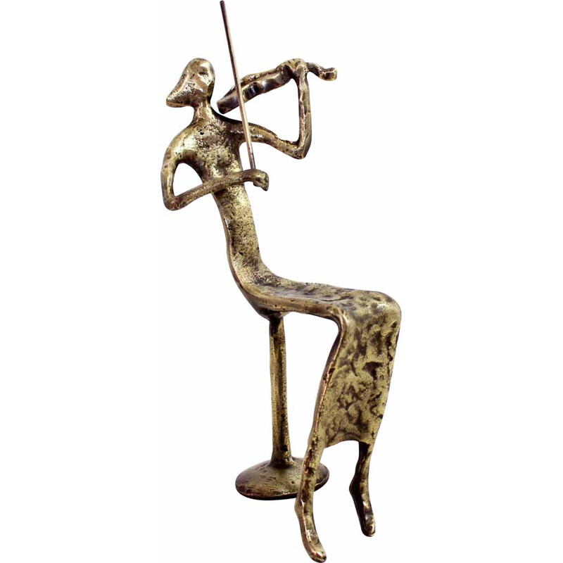 Vintage bronze violinist sculpture by Bernard Kim, 1970