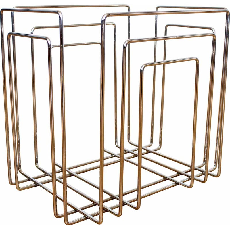 Vintage chrome metal magazine rack by Willi Glaeser for Tmp, 1980