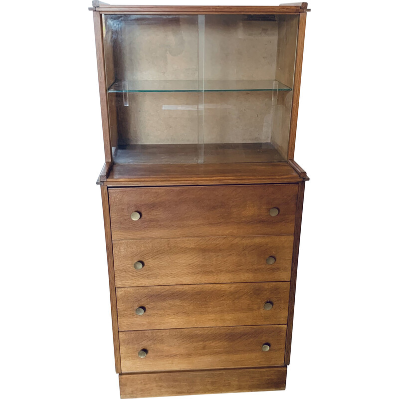 Meuble vintage avec vitrine avec 3 tiroirs