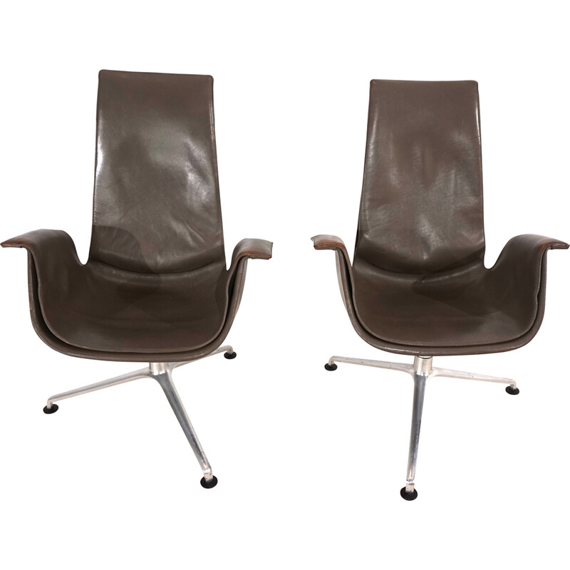 Pair of vintage FK6725 leather chairs by Kastholm and Fabricius for Alfred Kill International, 1960
