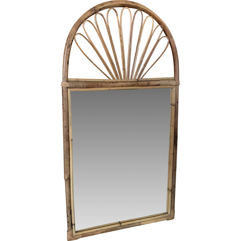 Vintage rectangular rattan frame mirror