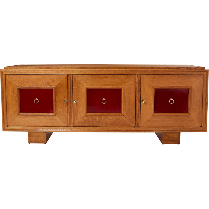 Vintage sideboard in Chinese lacquered oak and brass by Jacques Adnet, 1940