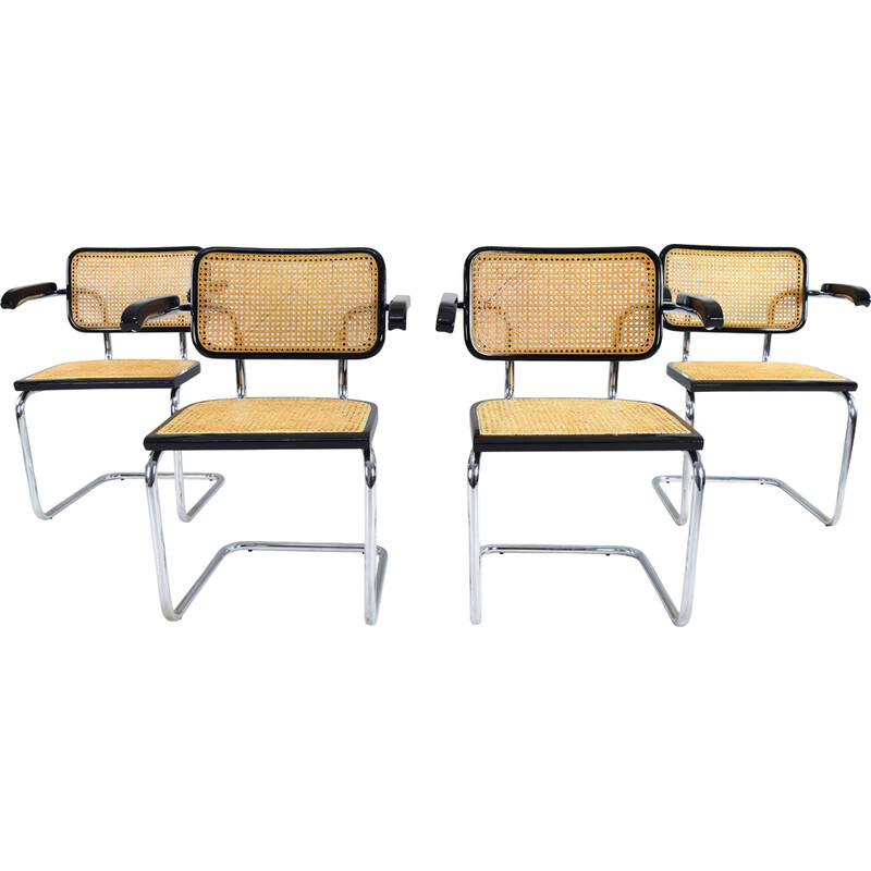 Set van 4 vintage Cesca model B64 stoelen in verchroomde stalen buis van Marcel Breuer, Italië 1970