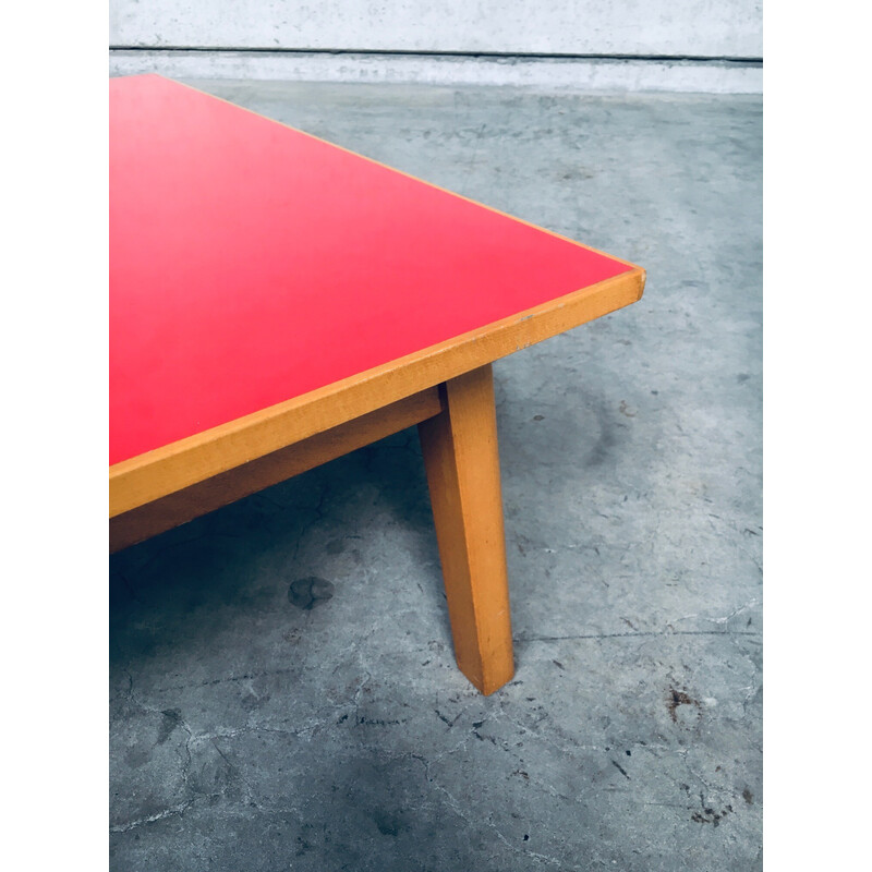Vintage red formica coffee table, Belgium 1950
