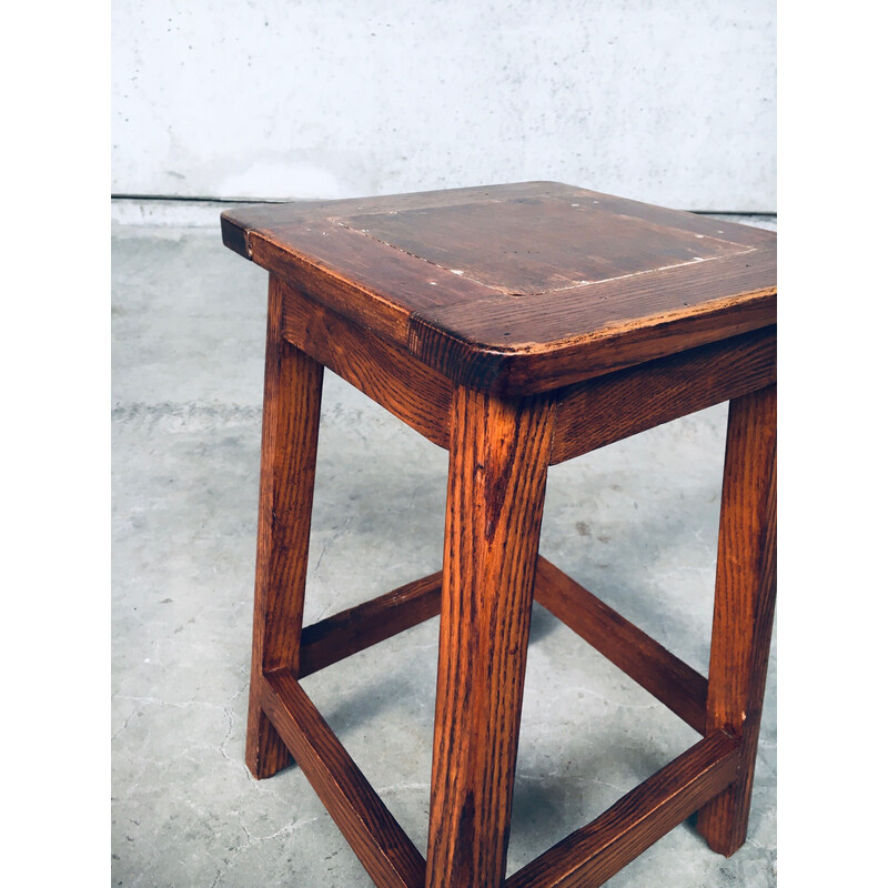 Pair of vintage square potters stools in solid beech wood, Belgium 1950