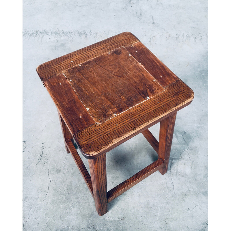 Pair of vintage square potters stools in solid beech wood, Belgium 1950