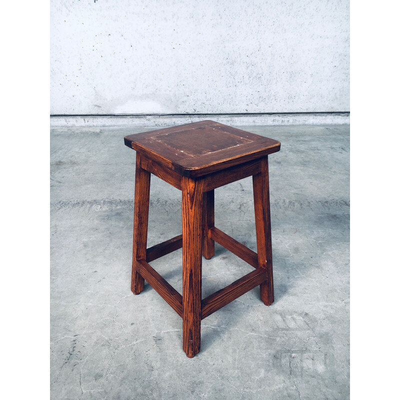 Pair of vintage square potters stools in solid beech wood, Belgium 1950