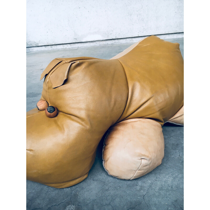 Vintage leather hippopotamus pouf, 1970
