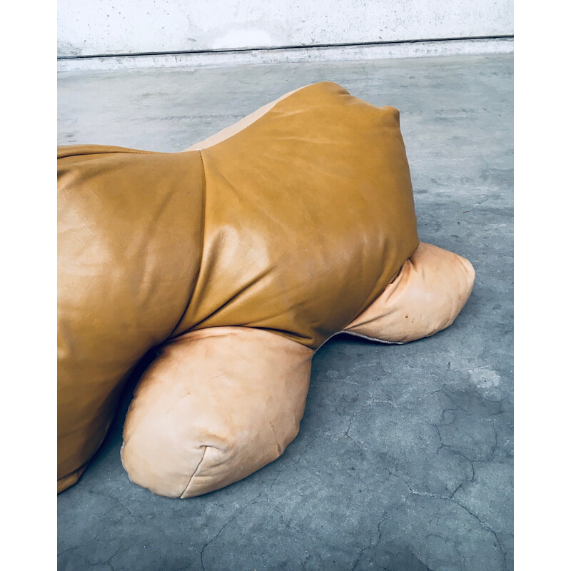 Vintage leather hippopotamus pouf, 1970