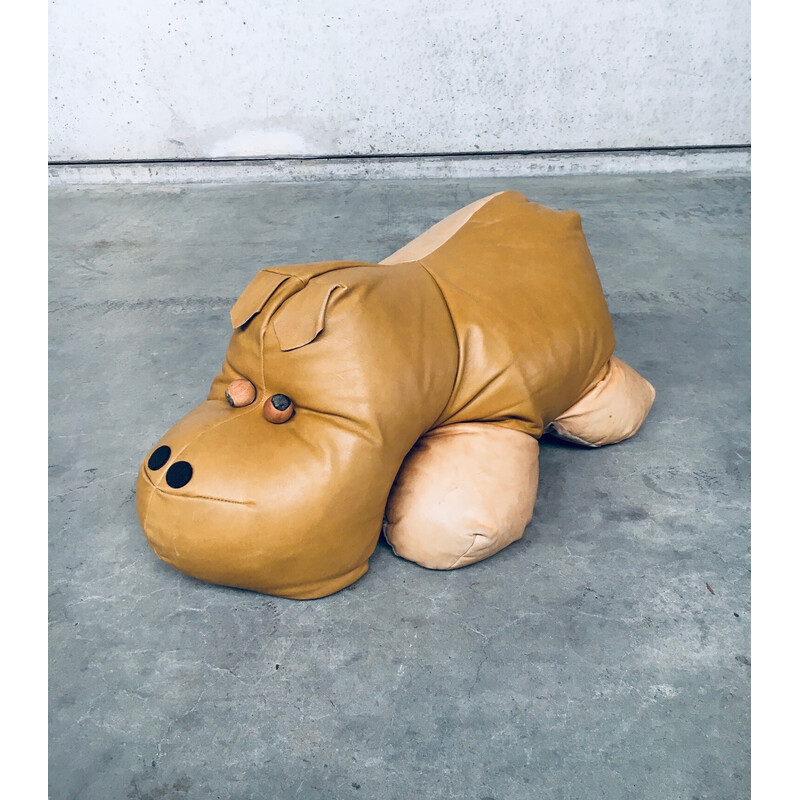 Pouf vintage hippopotame en cuir, 1970