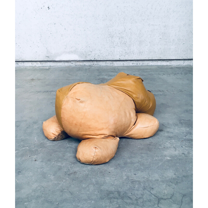 Vintage leather hippopotamus pouf, 1970