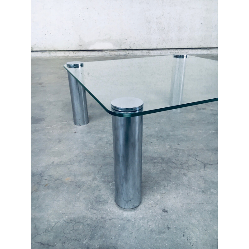 Table basse vintage modèle Marcuso en verre et acier chromé pour Zanotta, Italie 1970
