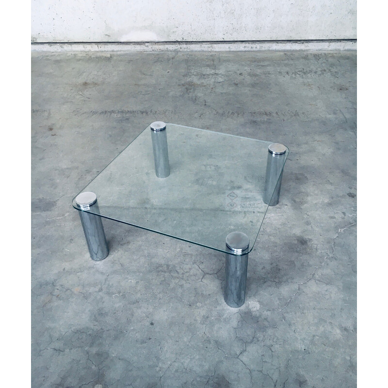 Vintage Marcuso model coffee table in glass and chrome steel for Zanotta, Italy 1970