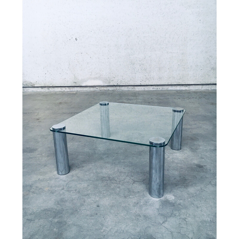 Table basse vintage modèle Marcuso en verre et acier chromé pour Zanotta, Italie 1970