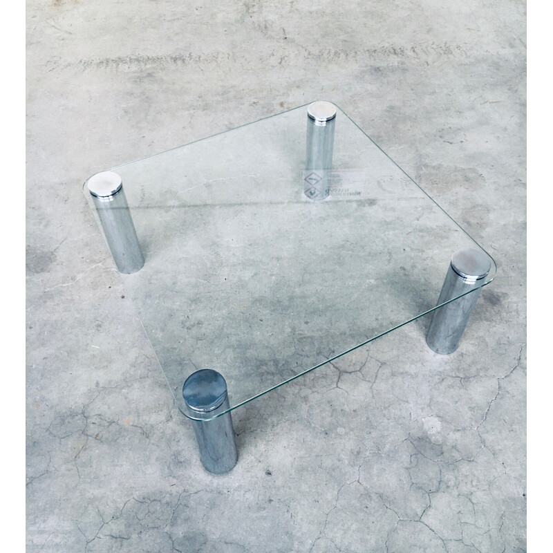 Table basse vintage modèle Marcuso en verre et acier chromé pour Zanotta, Italie 1970