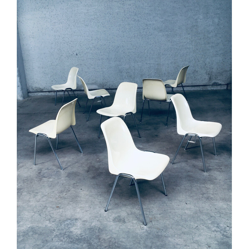 Set of 8 vintage "Orly" stackable chairs in cream white plastic by Bruno Pollak for Sulo, Germany 1979