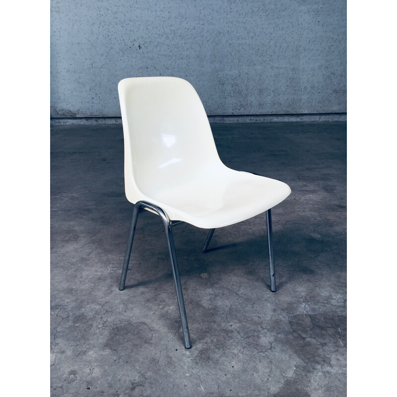 Set of 8 vintage "Orly" stackable chairs in cream white plastic by Bruno Pollak for Sulo, Germany 1979