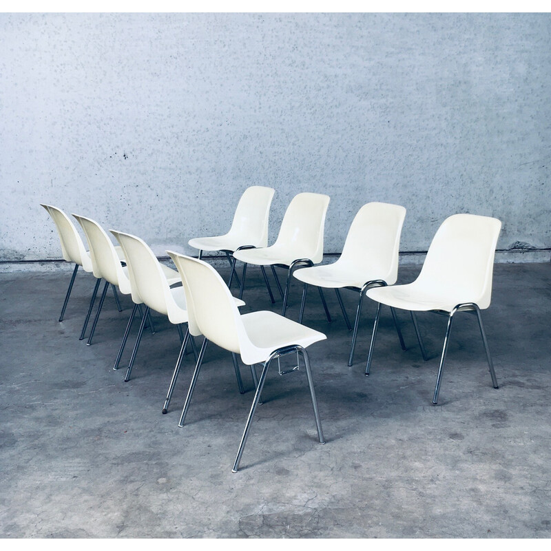 Set of 8 vintage "Orly" stackable chairs in cream white plastic by Bruno Pollak for Sulo, Germany 1979