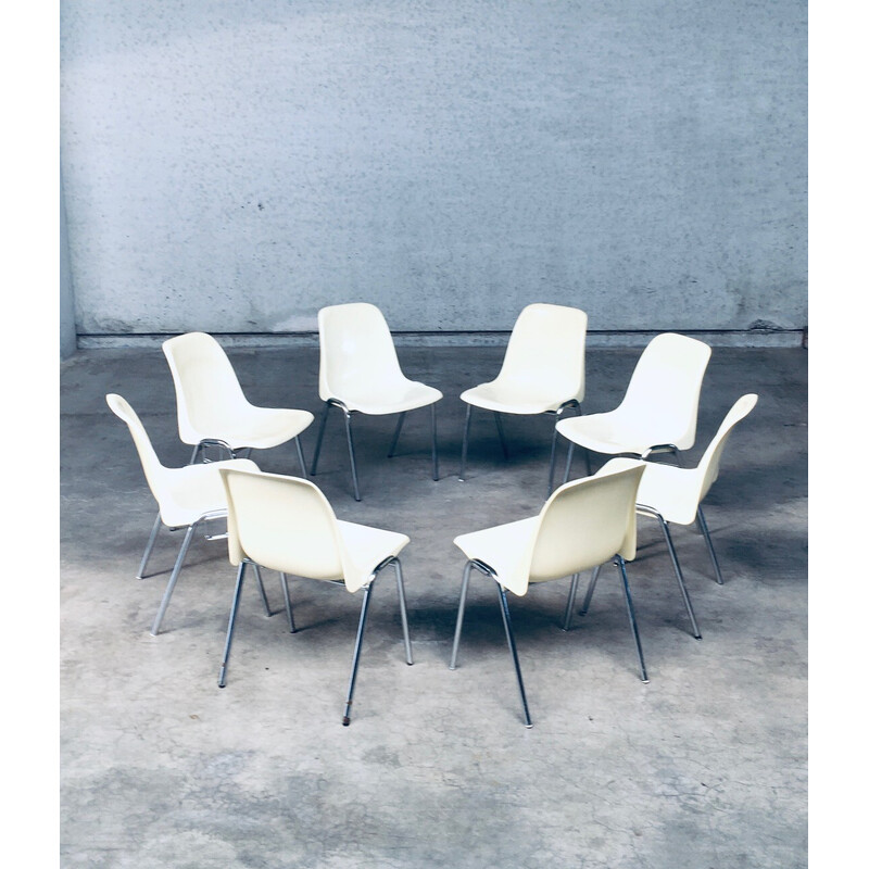 Set of 8 vintage "Orly" stackable chairs in cream white plastic by Bruno Pollak for Sulo, Germany 1979