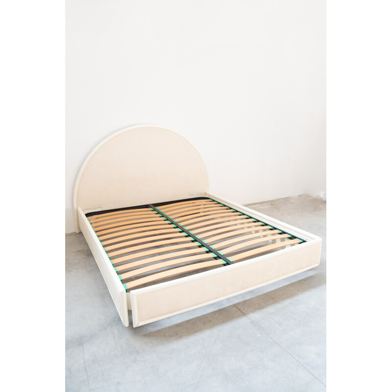 Vintage bamboo and fabric bed frame, Italy 1980