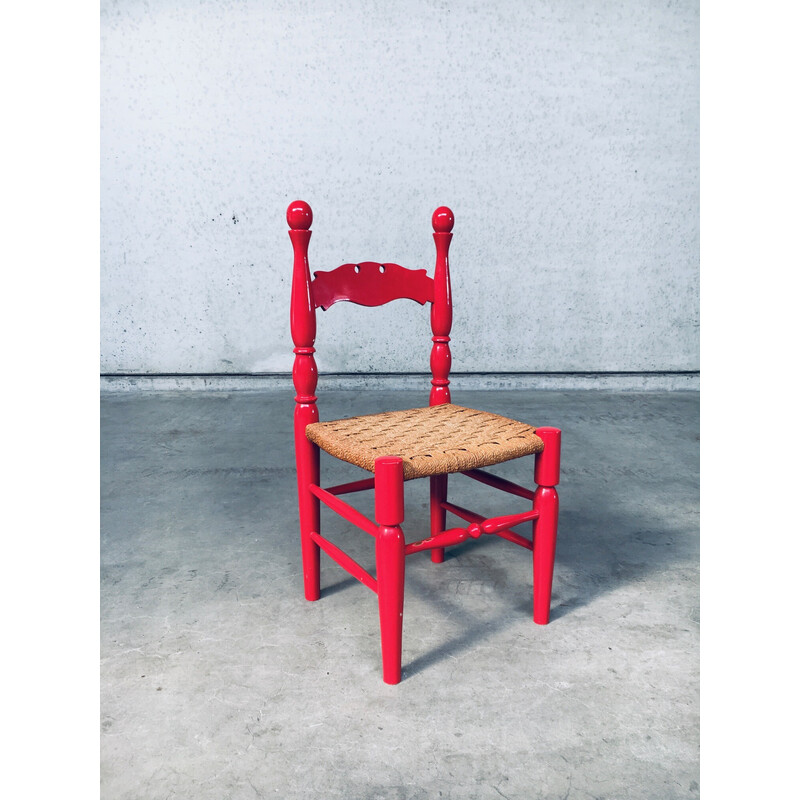 Pareja de sillas auxiliares vintage en laca roja y cuerda, Suecia 1960