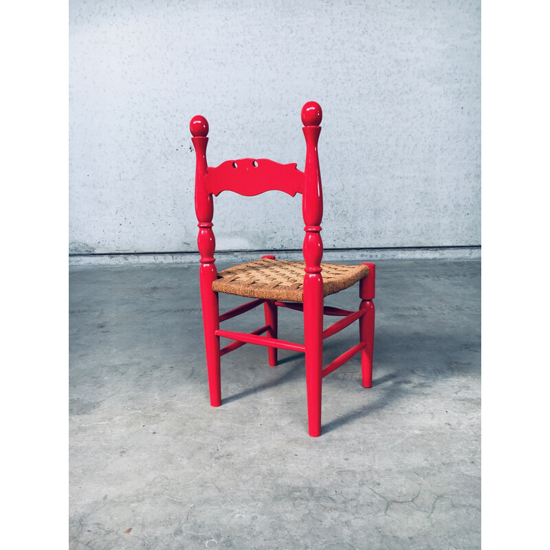 Pair of vintage side chairs in red lacquer and rope, Sweden 1960